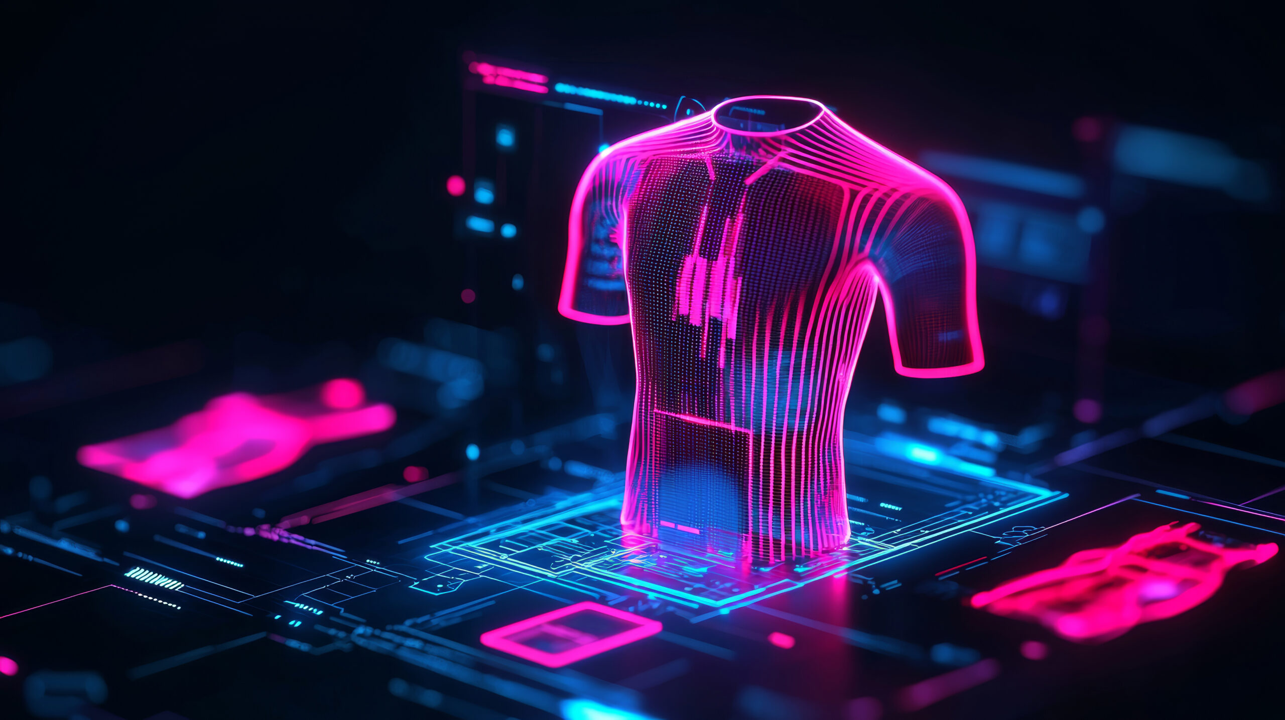 Futuristic Fashion:  Digital Hologram of a  Cyberpunk Clothing Design in a Futuristic Virtual World